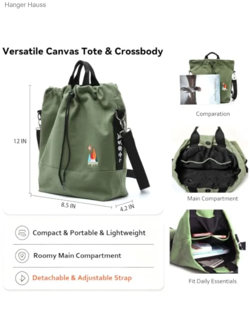 Canvas Crossbody Bag Tote Hobo Purse with Art Embroidery Lightweight Machine